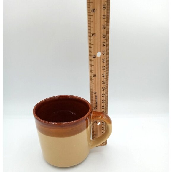 Two-Tone Brown & Tan Dip Glazed Ceramic Coffee Mug with Handle Vintage 3.25" - Picture 2 of 16